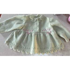 Baby Girls Mint Green Fleece‎ Coat Jacket Floral Bows Scalloped Collar
